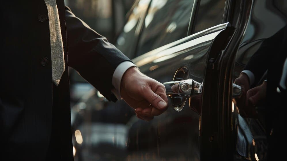 Chauffeur privé ouvrant la porte de la voiture